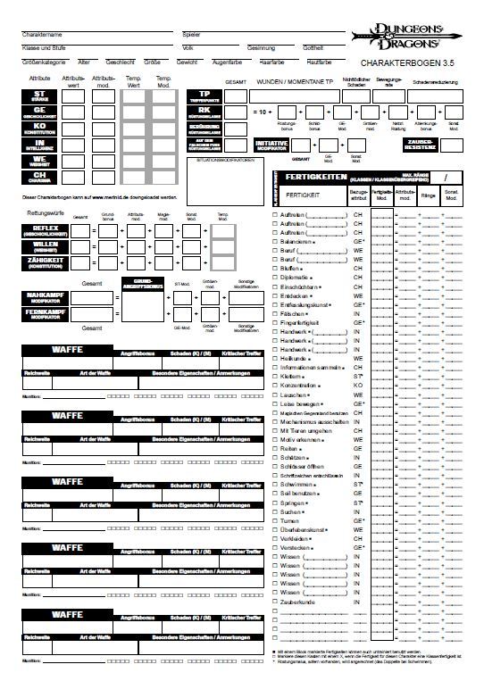 dungeons and dragons 2nd edition character sheets printable