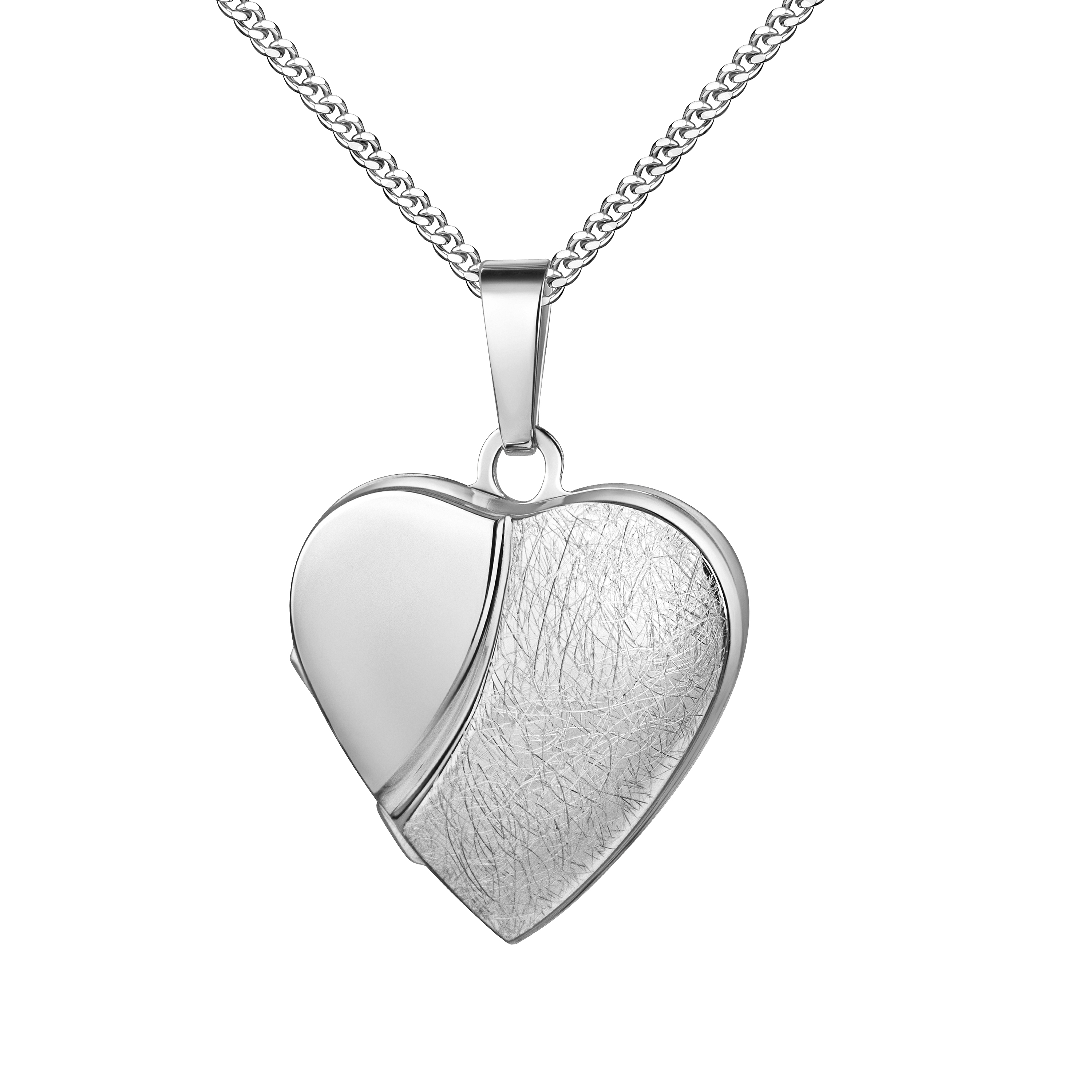 Medaillon Herz 925 Silber eismattiert, Herz-Amulett Anhänger für 2 Bilder