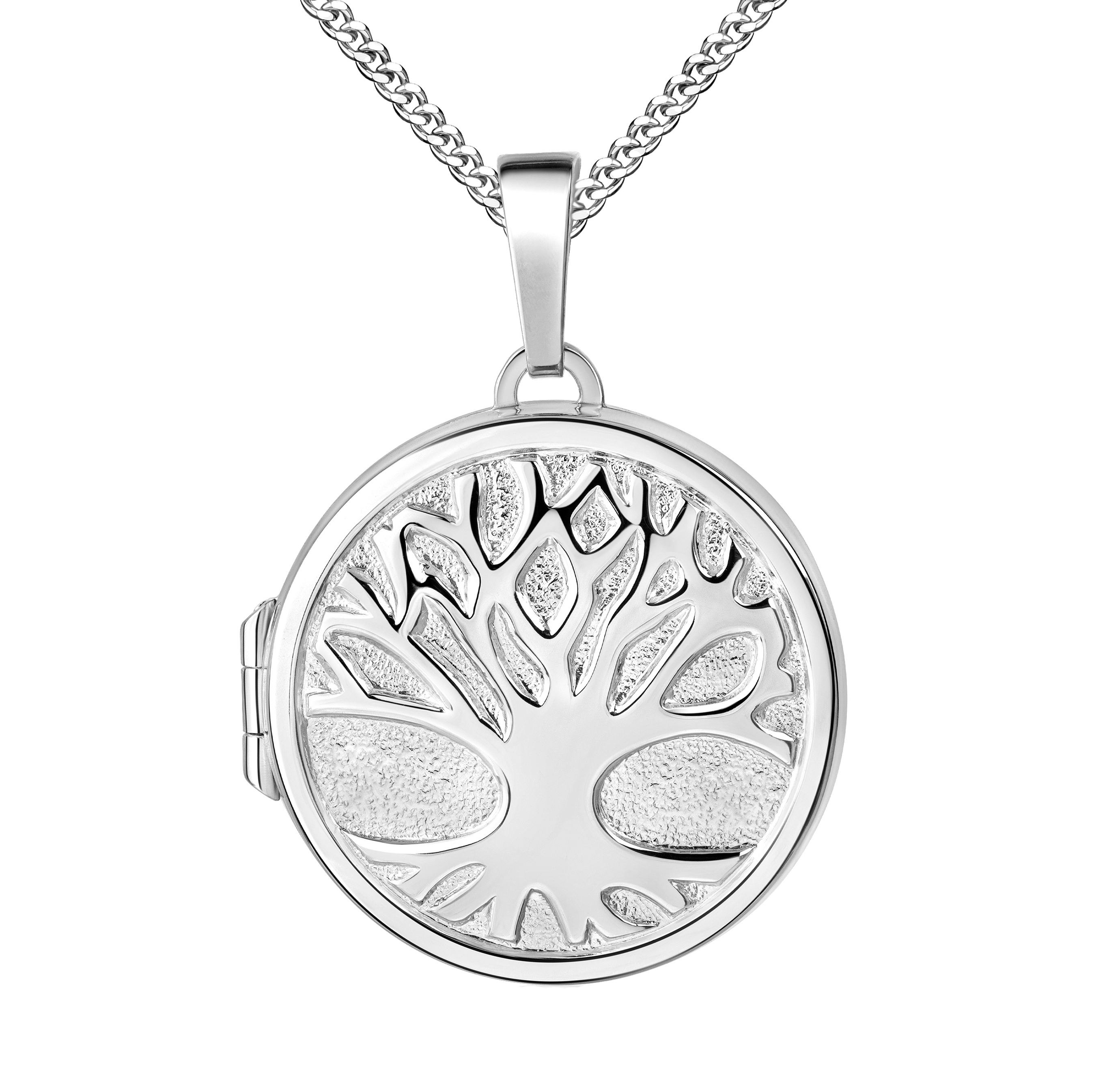 Baum des Lebens Medaillon Silber 925 rund Amulett für 2 Bilder Silberamulett und Schmuck-Etui