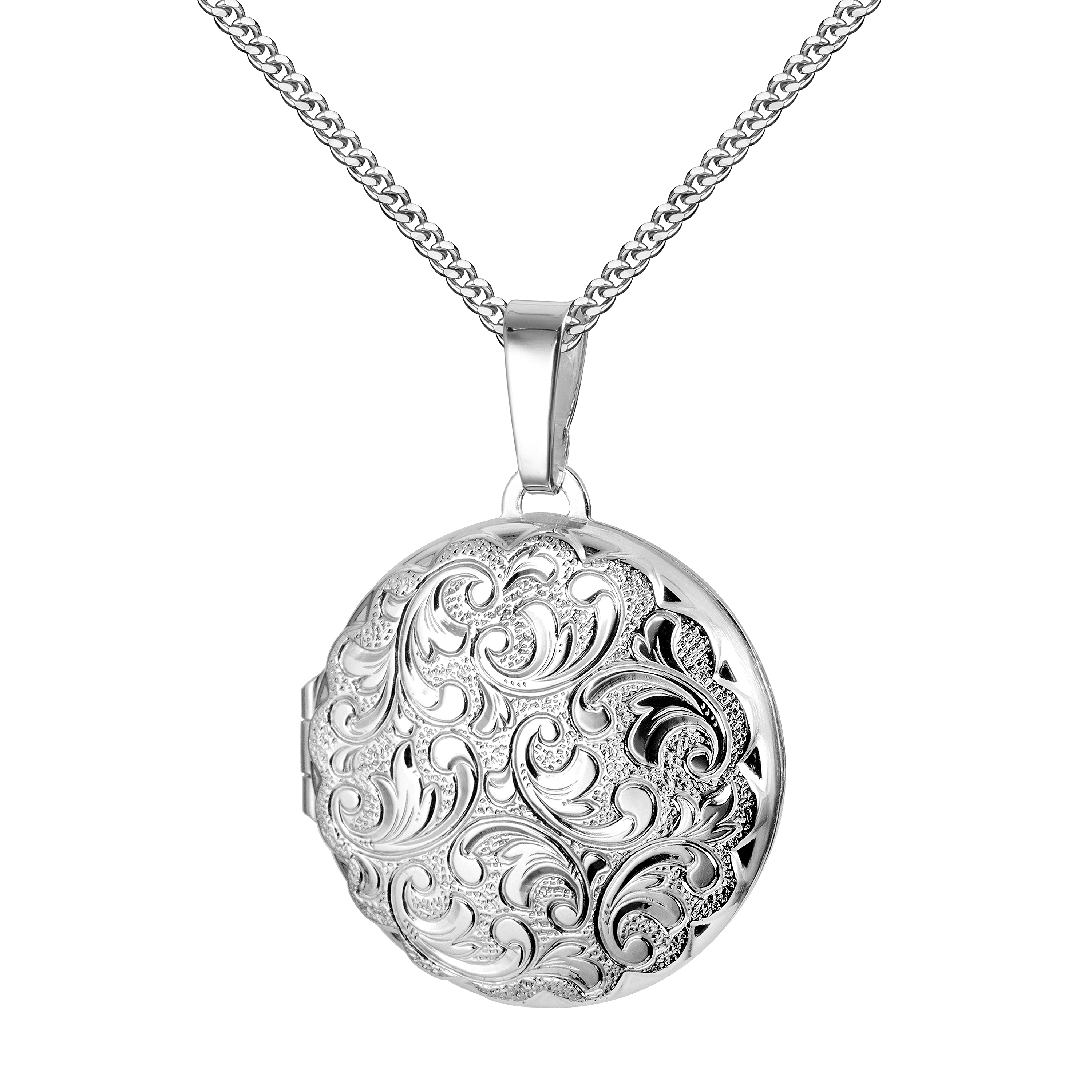 Medaillon Silber 925 runder Amulett Anhänger für 2 Bilder Silberamulett und Schmuck-Etui