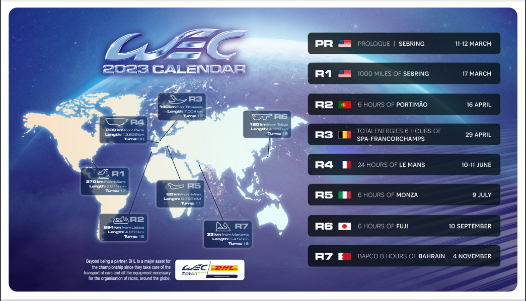  FIA World Endurance Championship (WEC) 2023 Calendar2agfzt