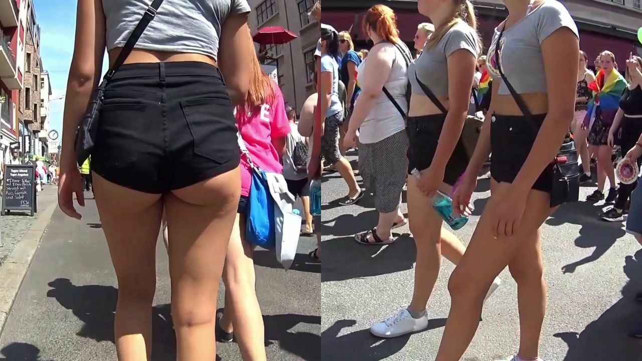 Chasing Sexy Daughter In Black Shorts Candid Ass