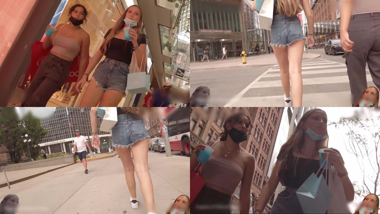 Cheeky Teen in Denim Shorts Walking to the Mall