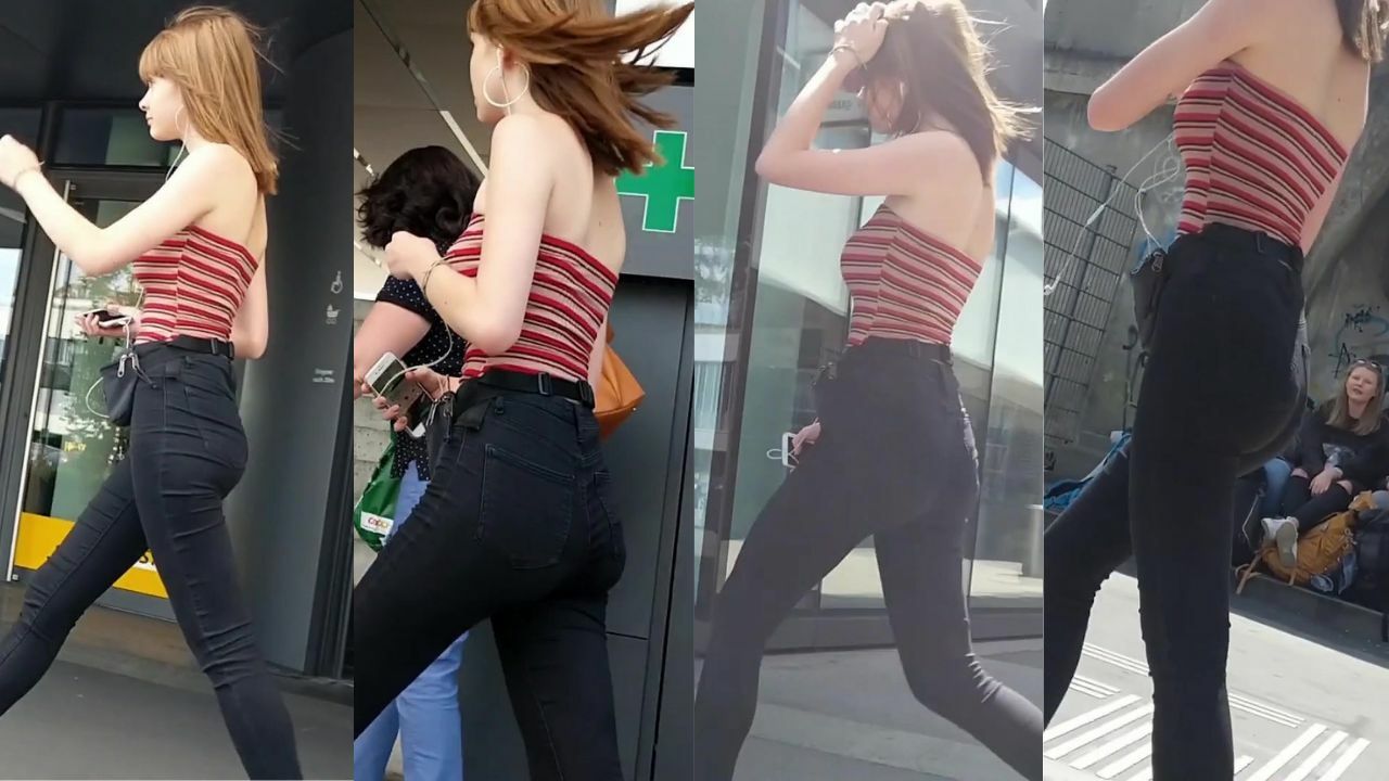Ginger Teen in Black Jeans and Sexy Top