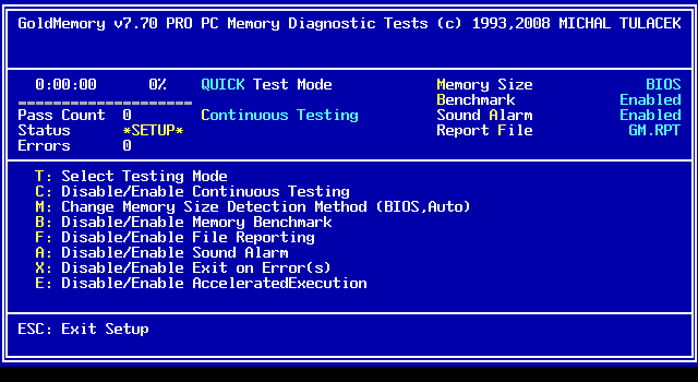 Testing enabled. GOLDMEMORY. GOLDMEMORY Pro 7.98. Memtest тестирование ОЗУ. Утилита для диагностики памяти TESTMEM 4.