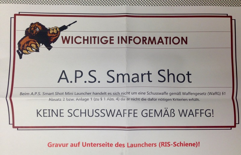 Waffenrechtlicher Hinweis zum APS Smart Shot Launcher