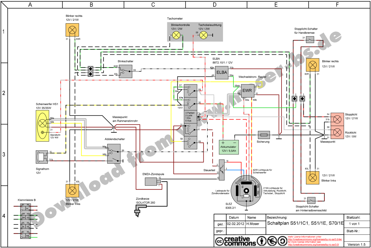 Schaltplan Simson S51 Elektronik 12v