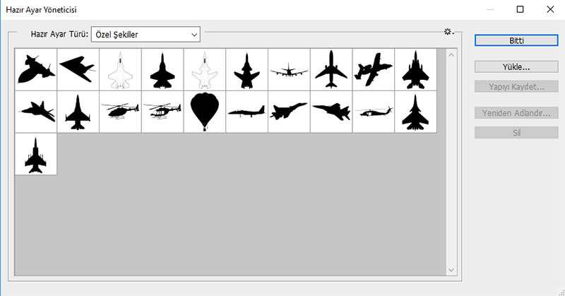 savaş uçakları şekilleri, Photoshop Shapes
